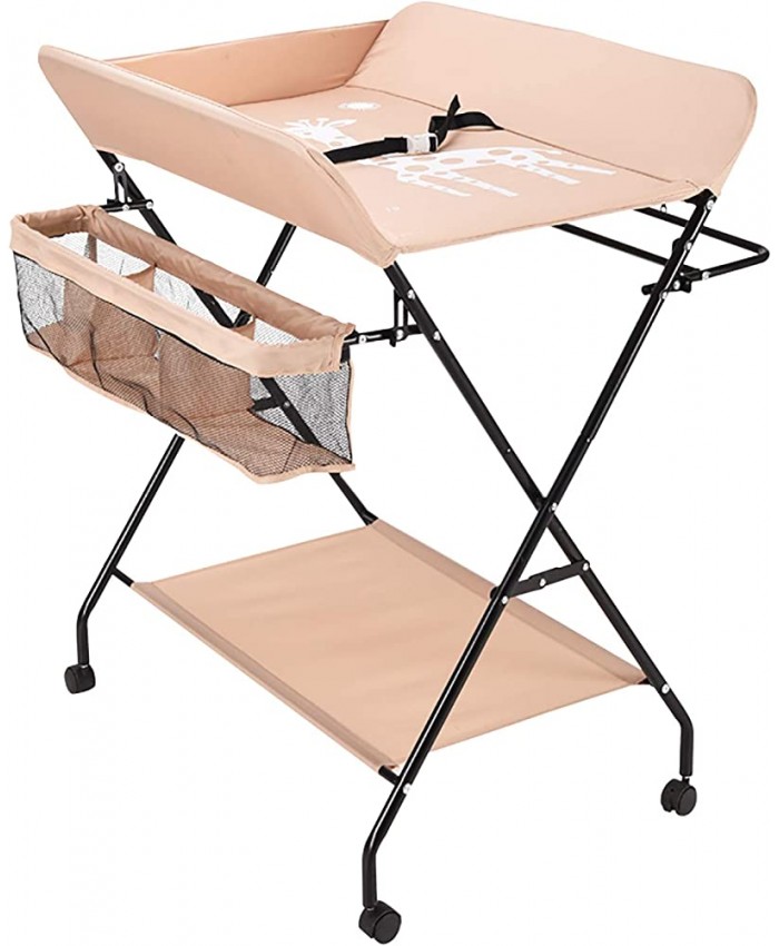 Table à langer pliable pour bébé 80 x 63 x 96 cm Avec 3 compartiments de rangement et roue universelle - B097JJ9L4T2