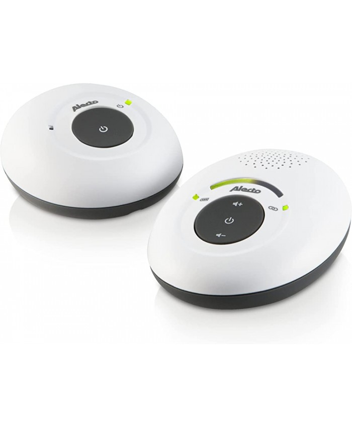 Alecto DECT Babyphone Babyphone Audio avec 300m de portée Baby Monitor Full ECO Adaptateur et Piles Rechargeables Inclus 100% sans interférences Blanc Gris - B08242D7J2U