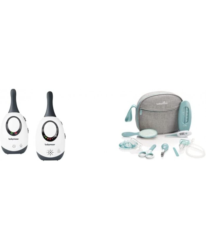 Babymoov Simply Care Babyphone Audio avec Fonction VOX Double Alarme et 2 Adaptateurs Portée 300m & Trousse de Soin & de Toilette pour Bébé 9 Accessoires Bleu - B0BPW8HQLPA