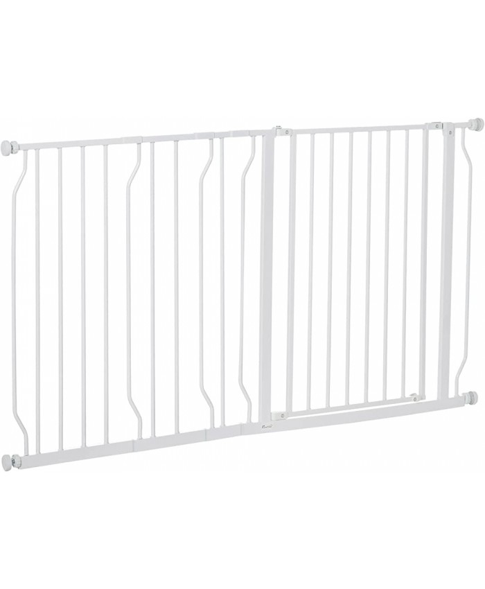 PawHut Barrière de sécurité barrière pour Animal Domestique Longueur réglable barrière escaliers couloirs Portes sans perçage en Acier et ABS dim. 73L x 76H cm Blanc - B09MR2QPGRI