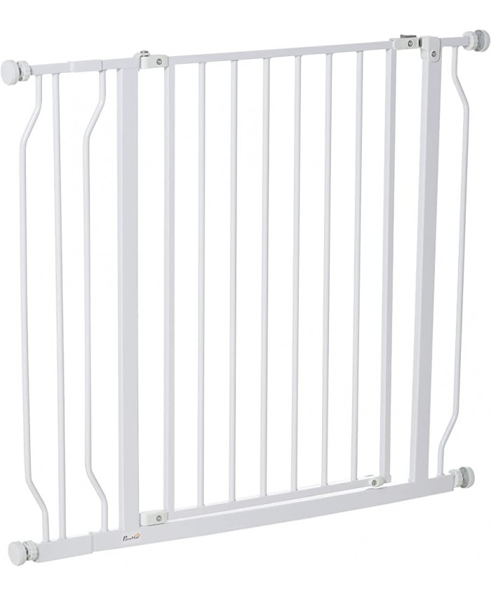 PawHut Barrière de sécurité barrière pour Animal Domestique Longueur réglable barrière escaliers couloirs Portes sans perçage en Acier et ABS dim. 73L x 76H cm Blanc - B09MR1JLG4M