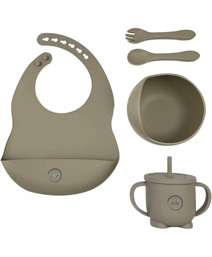 PAND’OLIE Coffret de vaisselle repas pour bébé 4 vaisselles alimentaire en silicone bol avec ventouse cuillère et fourchette gobelet couvercle bavoir sans BPA ni Phthalate idée cadeau - B0B832X2LJC