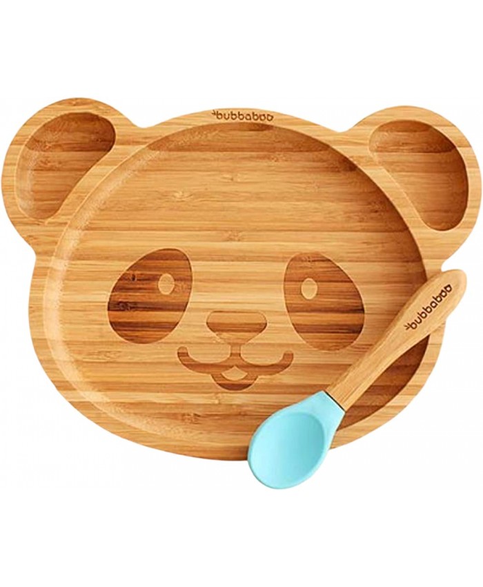 Bubbaboo Ensemble assiette et cuillère bébé en bambou avec ventouse Motif panda Bleu - B08832PNP92