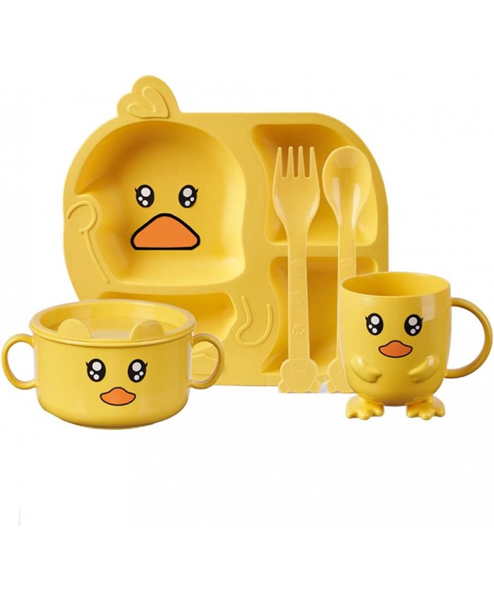 Ensemble de vaisselle pour enfants-Assiette pour bébé avec compartiments-Fourchette cuillère bol goblet incassable thème de petit canard jaune Assiette Bébé de qualité alimentaire pour bebe enfant - B09GKRRZ9J8