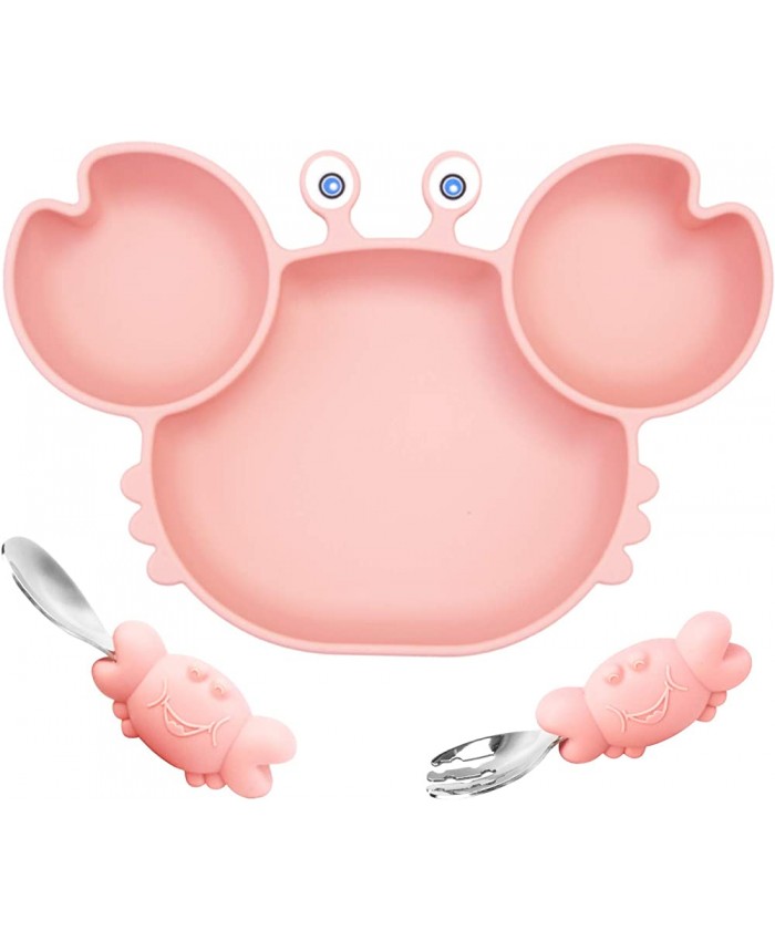 Linowos Mini assiette en silicone avec set de cuillères à fourchette pour bébé et enfant Antidérapante Lavable au lave-vaisselle et au micro-ondes Rose 3 pièces paquet de 1 - B08VNB2Q1ST