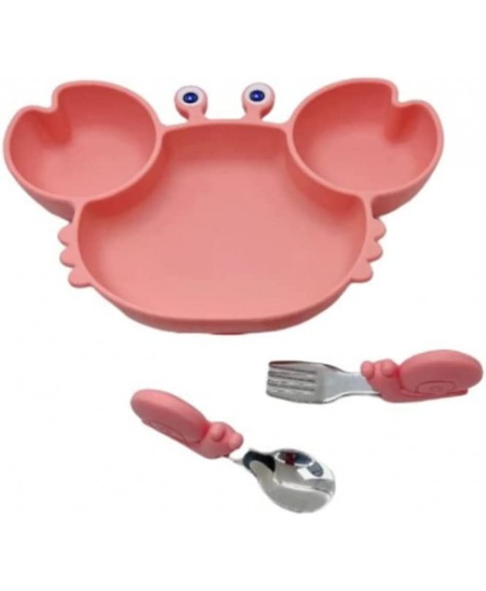 Molinter Assiette pour bébé avec ventouse cuillère fourchette bol pour enfants motif crabe set de table en silicone pour enfant Plateau de chaise haute rose L - B09V7FZT27D