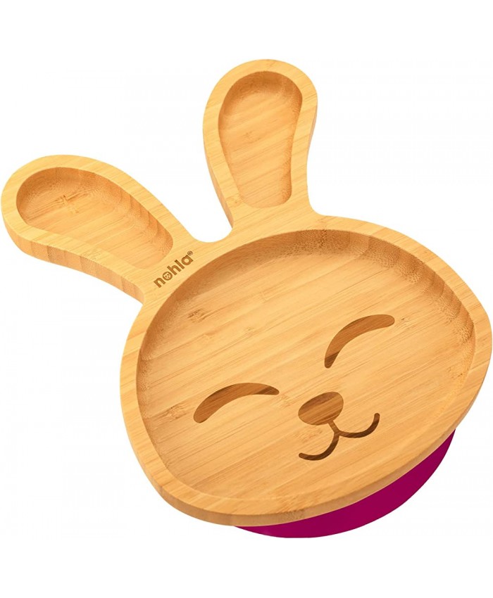 nohla ® Assiette en bambou pour bébé Bunny pour enfants et tout-petits Non toxique Assiette en bambou à ventouse Sans BPA Cerise - B09PLNZ5MFD
