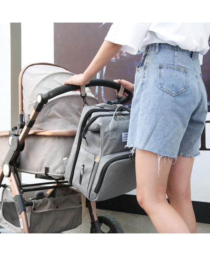 3 en 1 sac à dos de sac à langer Sac à langer pour bébé sac à dos sac à langer de voyage portable avec lit pliable Gris - B09H6YFPWQ5