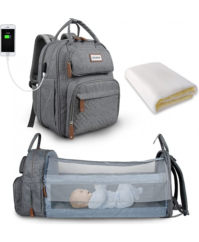 SNDMOR sac à langer pour bébé sac à dos sacs à langer grande capacité sac à langer de voyage portable avec lit pliable mode imperméable - B09ZTLC3B3O