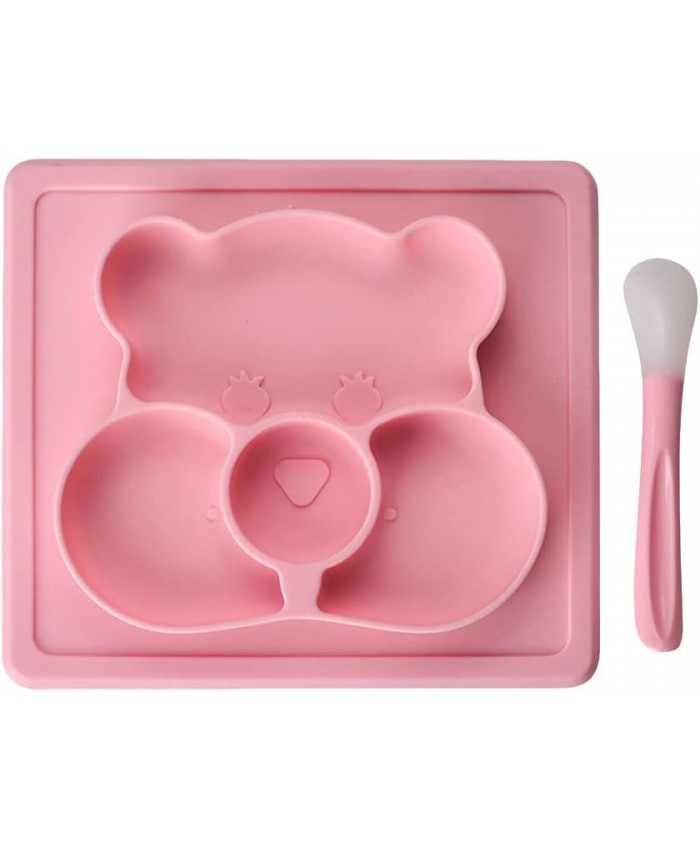 i-Paint Set de Table en Silicone antidérapant pour Enfants et bébés en Forme d'ours avec cuillère en Silicone Tapis avec Assiette Forte Aspiration Rose IPD-29 Médium - B09GPVM6YBZ