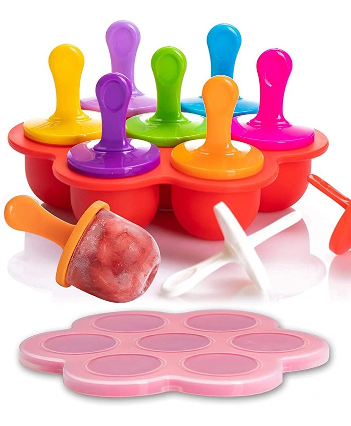 Moule à glace multifonctionnel en silicone pour congeler + conserver les aliments pour bébé et préparer des glaces avec couvercle en silicone + bâtonnets colorés récipient sans BPA - B08Y96KWYSP
