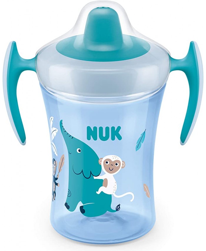 NUK Trainer Cup Gobelet d'apprentissage anti-fuite pour enfants de 6 mois et plus sans BPA 230 ml motif d’éléphant bleu - B0849S99YXE
