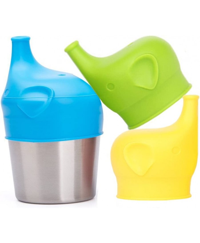Scoolr Couvercles à bec pour tasse de bébé forme tête d’éléphant silicone de qualité alimentaire bleu vert jaune lot de 3 - B07CYQDN13P
