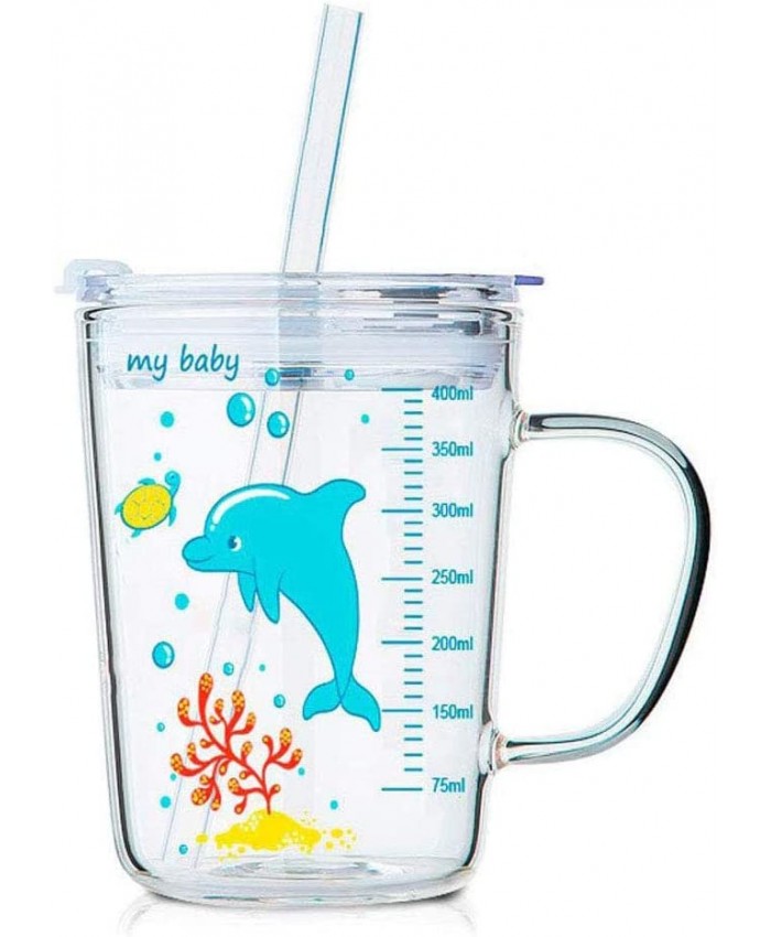 Tasse à lait pour enfants avec paille verre transparent 400 ml Apprendre à boire une tasse de formateur une jolie tasse pour boire au micro-ondes avec un couvercle anti-fuite pour tout-petit Enfants - B0B1QV3GTHR