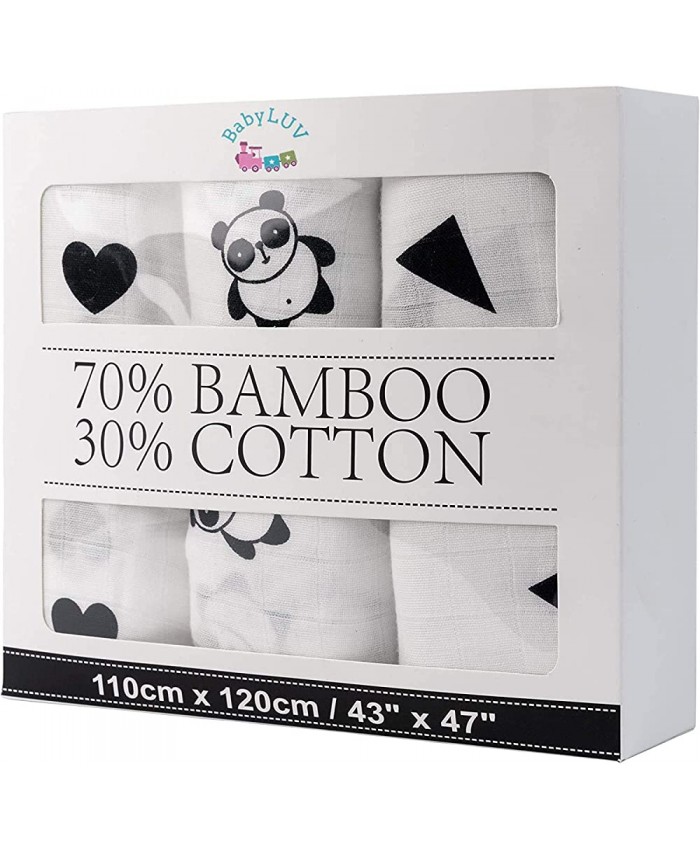 BabyLuv Expérience Amériques # 1 bambou coton Muslin Blanket 3 pk Ultra Soft Couleurs neutres Léger bébé garçon bébé fille 43 x 47 Noir Blanc - B082XHBBK4B