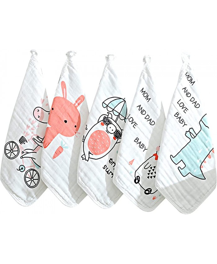 Kytpyi Muslin Cloths for Baby Baby Muslins Pack 5Pcs Baby Face Towels 30X30cm 6 Layers 100% Cotton Soft and Breathable Baby Towel Baby Towels for Boys and Girls Cute Animal Print Toddler Towel - B0B4R15136O