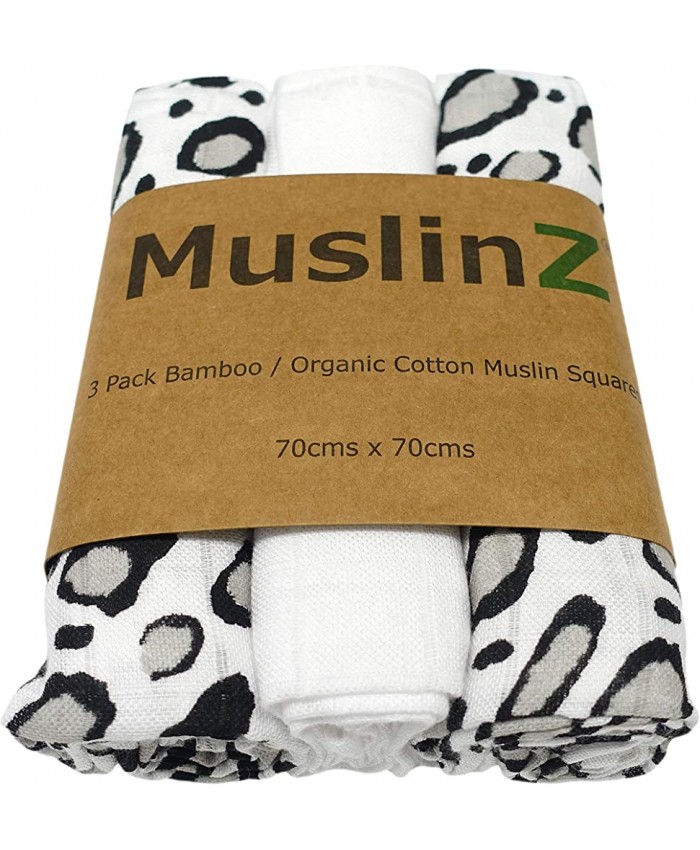 MuslinZ Lot de 3 lange de mousseline pour bébé 70 x 70 cm Bambou coton bio imprimé léopard - B085W6SQWW7