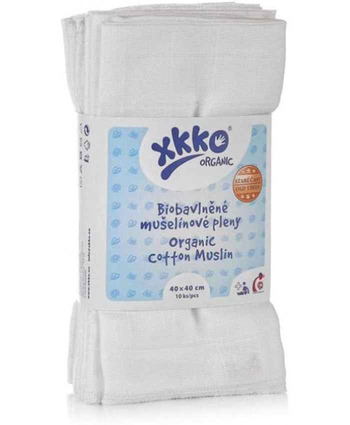 XKKO Lot de 10 langes en mousseline organique – 100 % coton bio anciennes 40 x 40 cm – Couleur : blanc. - B08T9VLZCKC