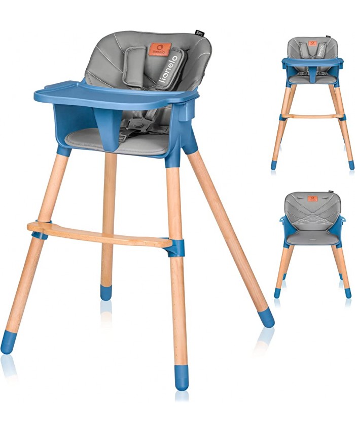 LIONELO Koen chaise haute bébé 2 en 1 pour enfant chaise haute pliable plateau amovible de 6 à 36 mois ceintures de sécurité à 5 points capacité de charge jusqu'à 15 kg 30 kg Blue - B0BGSWS5DWL