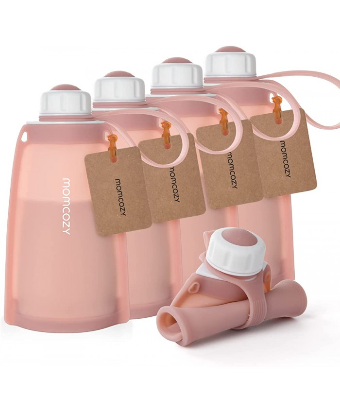 Momoczy Lot de 5 sacs de conservation de lait réutilisables en silicone pour l'allaitement 250 ml rose - B09TT14BV3K