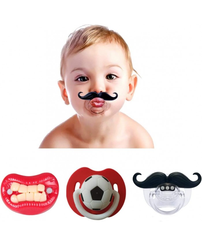 Sucette Humoristique Moustache,3 Pack Drôle de Moustache en Silicone Souple Bébé Tétine Sucette de Dentition Orthodontique pour Enfant en Bas Age 0-3 Ans - B088845K162