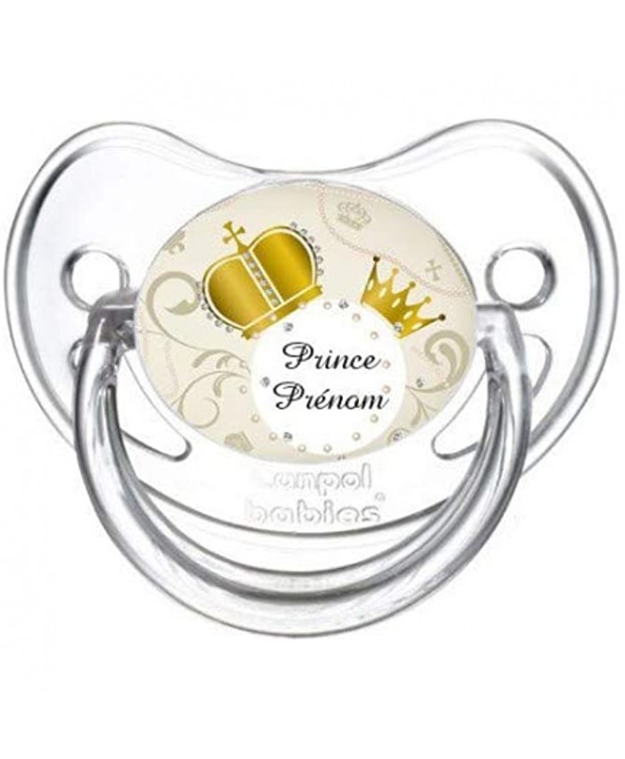 Tétine sucette bébé personnalisée Prince couronne dorée prénom LOG193 - B085LKV9JPN