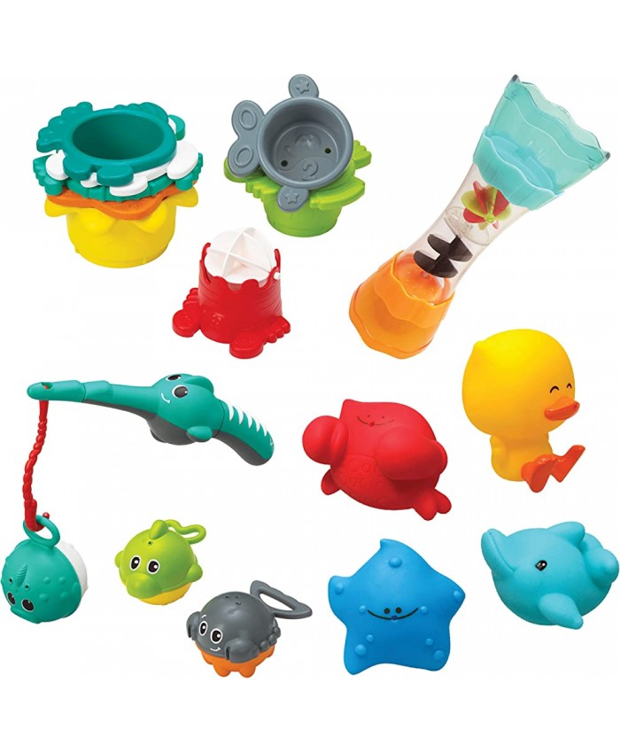 Infantino Splish & Splash bath set coffret de 17 jouets de bain Aspergeurs pêche à la ligne gobelets fontaine pour s'amuser dans le bain et stimuler les sens et la coordination oeil-main - B08124XF1ZG