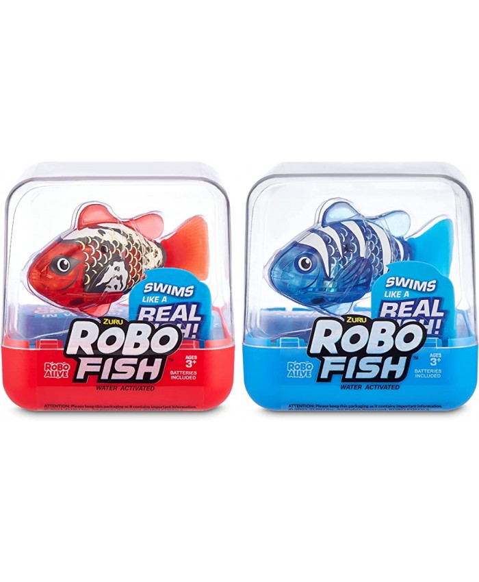 Robo Fish Series 2 Lot de 2 Poissons nageurs robotisés Bleu et Rouge par ZURU - B09MVJHCTFM