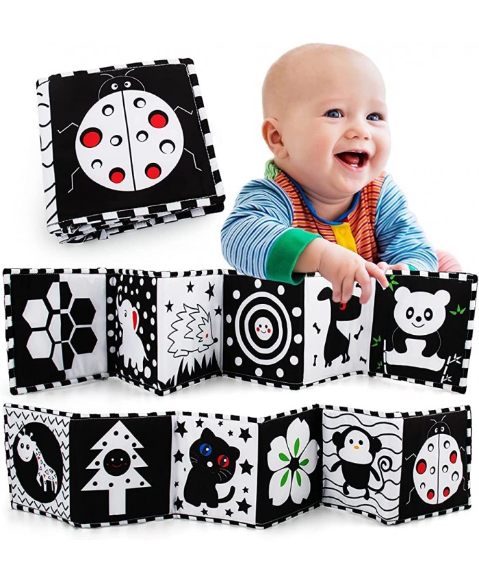 FAMIDIQGO Livre en tissu noir & blanc livre d'images en tissu avec miroirs jouet d'apprentissage des chiffres pour tout-petits jouets d'apprentissage de la perception cadeaux pour bébés - B0BDDD5ZWQH