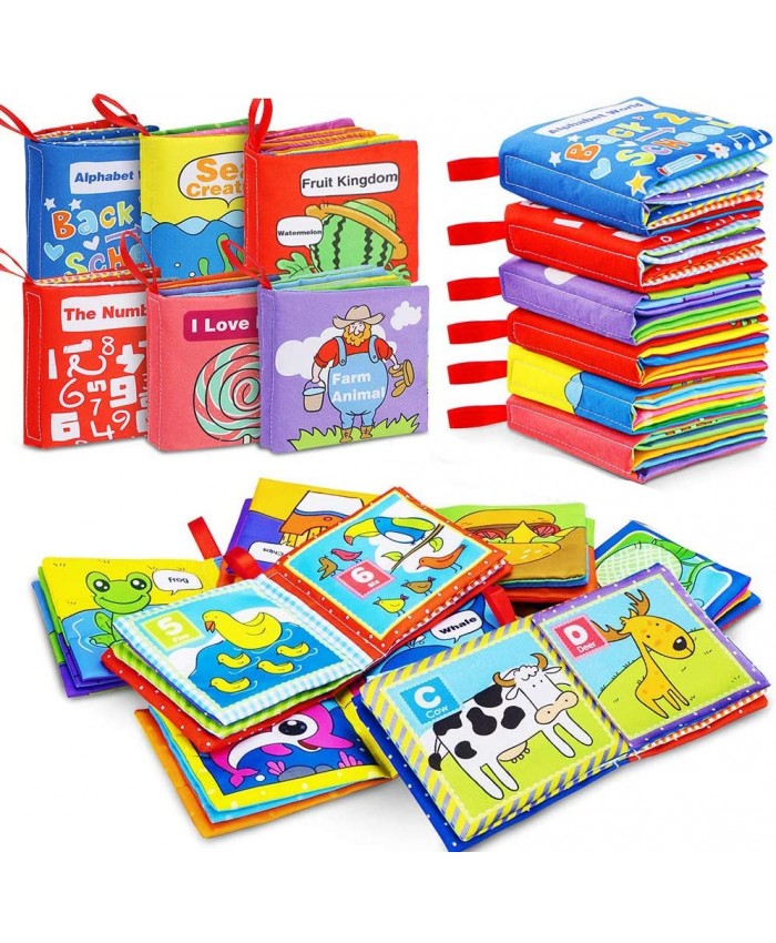 FancyWhoop Lot de 6 Livres d'éveil Bébé Tissu Livres en chiffon de jouets doux pour enfants Bambin Bébé Rouge - B08333488L1