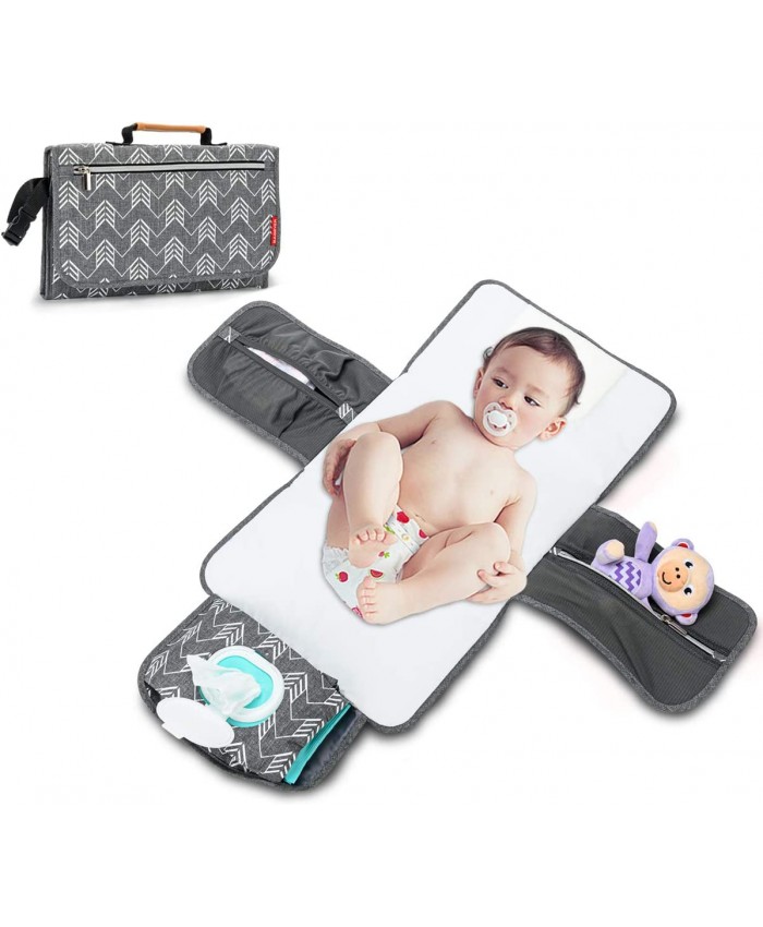 BABEYER Matelas à langer portable avec poches de rangement pour tout-petits nourrissons et nouveau-nés gris - B08LMXQBVQ5